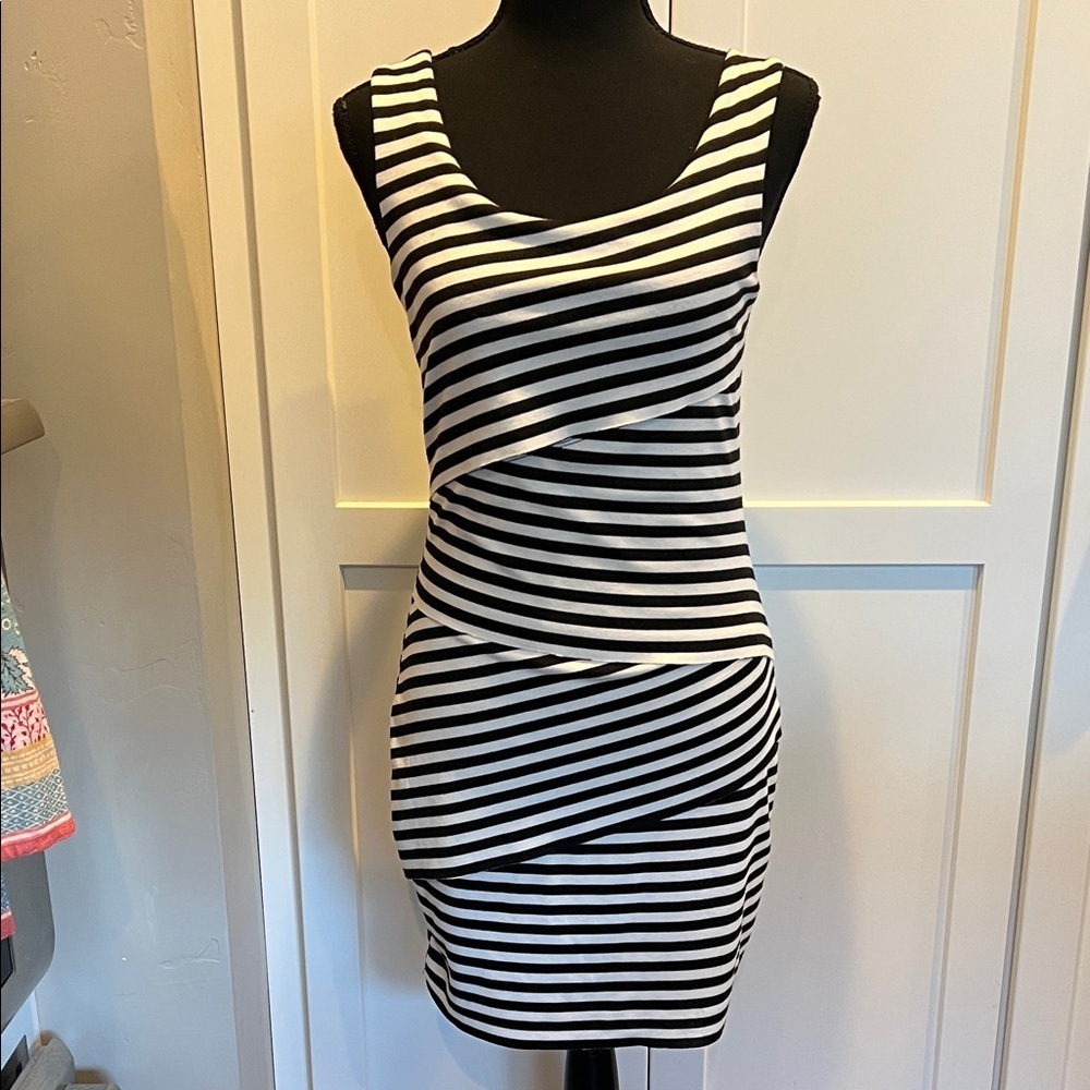 Vintage Wet Seal Black and White Striped Mini Dress M